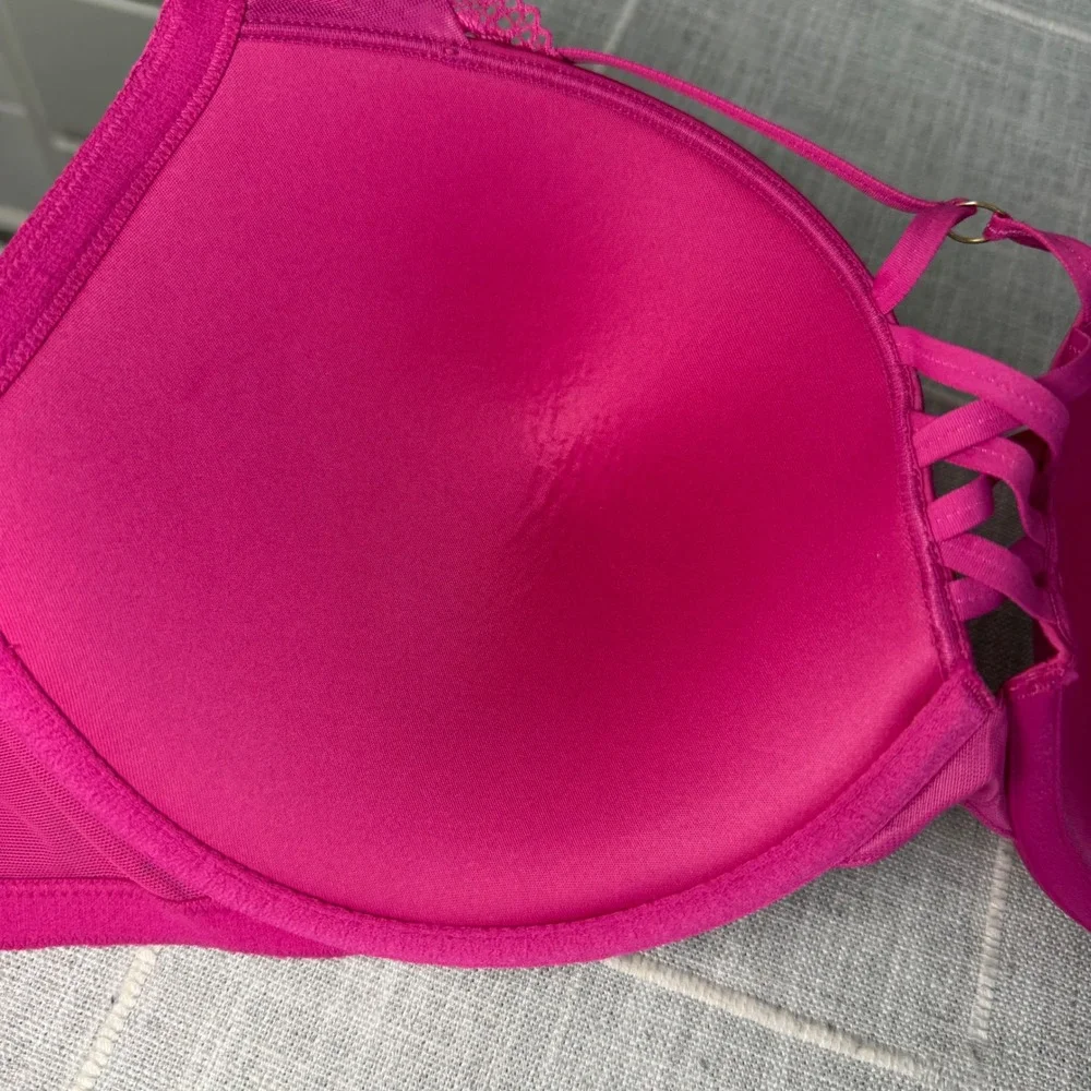 Torrid 44D Torrid XO Lace Push Up Plunge Bra Pink Strappy Lace